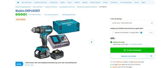 Gratis accu cadeau bij Makita accuklopboormachine van Coolblue