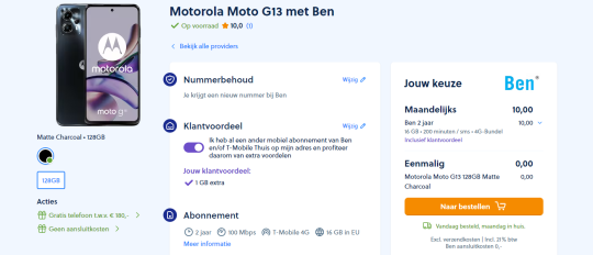Gratis Motorola Moto G13 cadeau bij Ben abonnement van Mobiel.nl