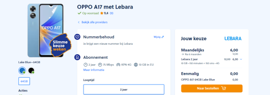 Gratis OPPO A17 cadeau bij Lebara abonnement van Mobiel.nl