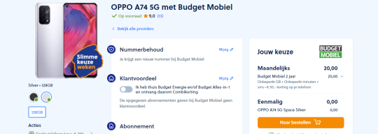Gratis OPPO A74 5G cadeau bij Budget Mobiel abonnement van Mobiel.nl