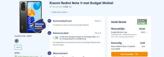 Gratis Xiaomi Redmi Note 11 cadeau Budget Mobiel abonnement van Mobiel.nl