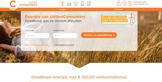 1 jaar vast contract + €150 cadeau bij energiecontract van UnitedConsumers