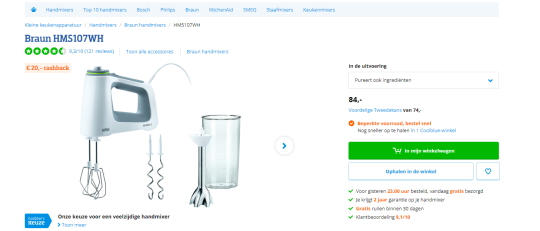 Gratis €20 cashback cadeau bij Braun handmixer van Coolblue