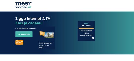 Gratis Hisense 65" Smart tv cadeau bij Ziggo Giga van Meervoordeel.nl