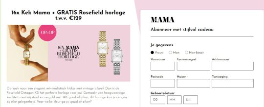 Gratis Rosefield horloge cadeau bij abonnement op Kek Mama