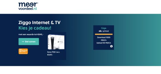 Gratis Sony PS5 cadeau bij Ziggo Giga van Meervoordeel.nl
