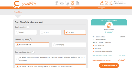 2€ per maand cashback cadeau bij BEN sim only van UnitedConsumers