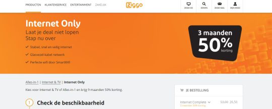 3 maanden 50% korting cadeau bij Internet Only van Ziggo