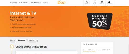 9 maanden 50% korting cadeau bij Internet & TV van Ziggo