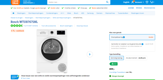 €75 cashback cadeau bij Bosch warmtepompdroger van Coolbue