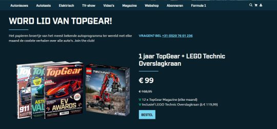 Gratis LEGO Technic Overslagkraan cadeau bij abonnement TopGear Magazine
