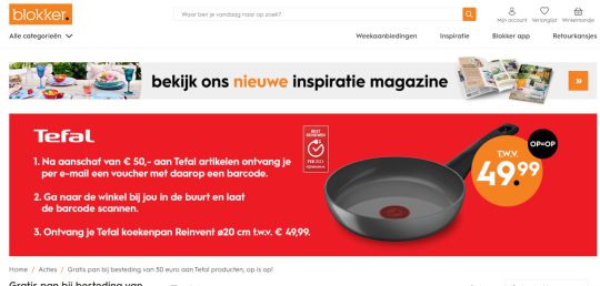 Gratis Tefal koekenpan cadeau bij minimale bestelling van €50 bij Blokker