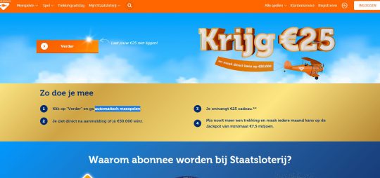 Gratis 25 euro cadeau bij meespelen van Staatsloterij