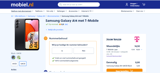 Gratis Samsung Galaxy A14 bij jaarabonnement T-Mobile via Mobiel.nl