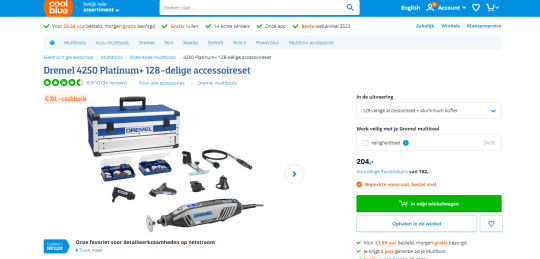 Ontvang 30 euro cashback bij aankoop van de Dremel 4250 Platinum+ 128-delige accessoireset bij Coolblue