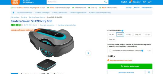 Ontvang een gratis garage cadeau bij aankoop van de Gardena Smart SILENO city 600 bij Coolblue