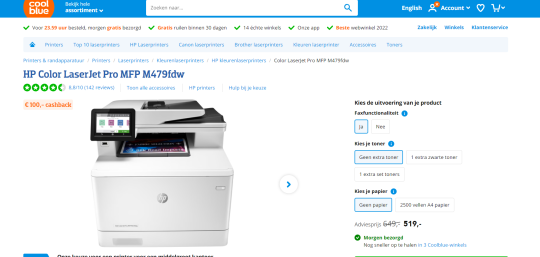 Ontvang nu 100 euro cashback bij aankoop van de HP Color LaserJet Pro printer bij Coolblue