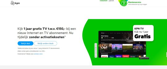 Ontvang 1 Jaar Gratis TV t.w.v. 150 Euro als Welkomstcadeau bij Aanschaf van het 1-Jarig Internet en TV Abonnement van KPN