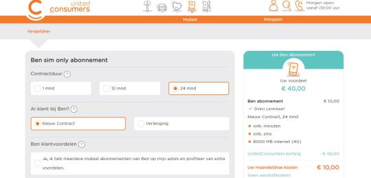 Welkomstcadeau: Ontvang 40 Euro Cashback bij Aanschaf van BEN Sim Only bij UnitedConsumers
