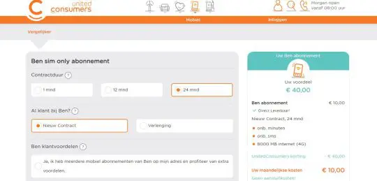 Welkomstcadeau: Ontvang 40 Euro Cashback bij Aanschaf van BEN Sim Only bij UnitedConsumers