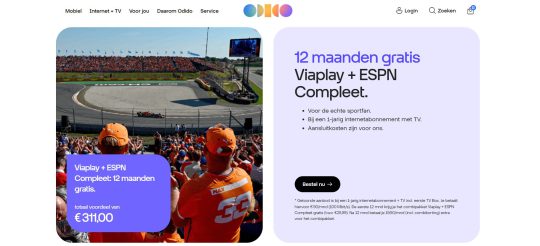 Welkomstcadeau: 12 Maanden Gratis Viaplay en ESPN Compleet bij het Afsluiten van een 1-jarig Internetabonnement met TV bij Odidio!