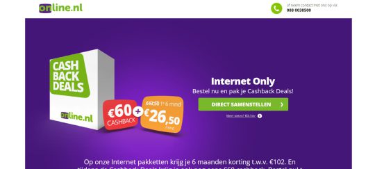 Ontvang 60 Euro Cashback als Welkomstcadeau bij Internet Only van Online.nl