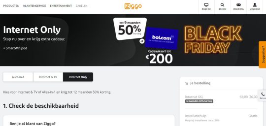 Nieuwe klanten bij Ziggo ontvangen een welkomstcadeau bij aankoop van het Internet Only pakket