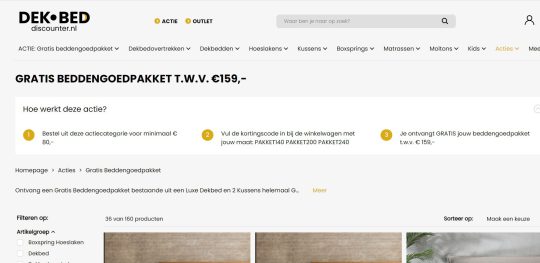 Ontvang een Gratis Beddengoedpakket bij Bestelling van Minimaal 80 Euro bij Dekbed-discounter