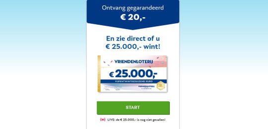 Ontvang een Gratis Welkomstcadeau van 20 euro bij de VriendenLoterij