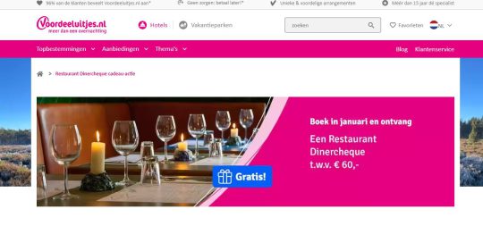 Welkomstcadeau: Gratis restaurant Dinercheque bij aankoop van een Boek in januari via Voordeeluitjes.nl