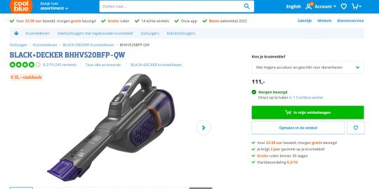 Gratis 15 euro cashback cadeau bij BLACK+DECKER kruimeldief van Coolblue