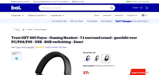 Gratis 10 euro Bol tegoed bij aankoop van Trust gaming headset