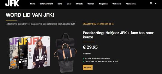 Gratis luxe tas bij halfjaar abonnement JFK Magazine