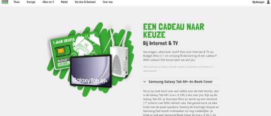 Gratis Samsung Galaxy Tab A9+ en Book Cover bij Internet en TV van Budget Thuis