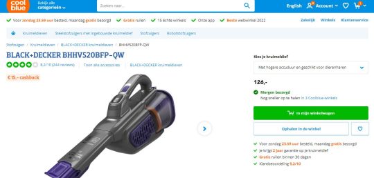 15 euro cashback bij BLACK+DECKER BHHV520BFP-QW kruimeldief van coolblue