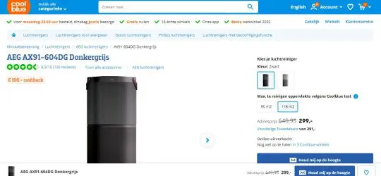 100 euro cashback op AEG AX91-604DG luchtreiniger