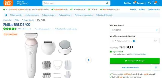 15 euro cashback op Philips BRL176 ladyshave