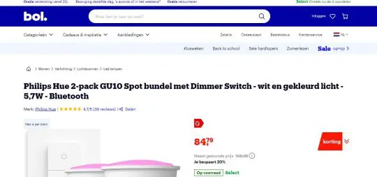 Gratis Dimmer Switch bij Philips Hue 2-pack GU10 van Bol.com