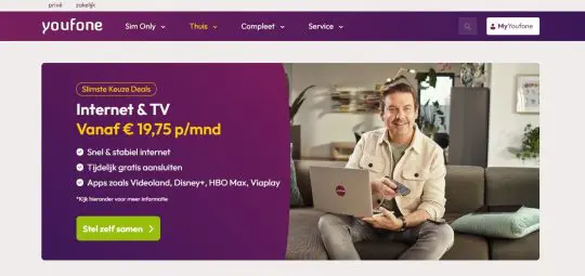 Gratis aansluiting internet met tv met 50 procent korting bij Youfone