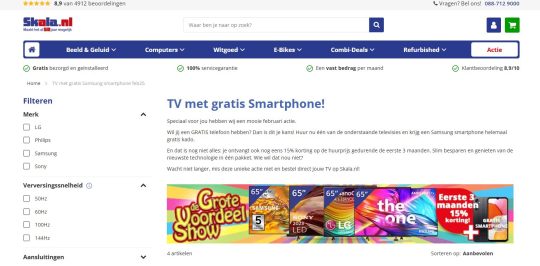 Gratis Samsung Telefoon cadeau bij huren van een TV bij Skala