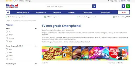 Gratis Samsung Telefoon cadeau bij huren van een TV bij Skala