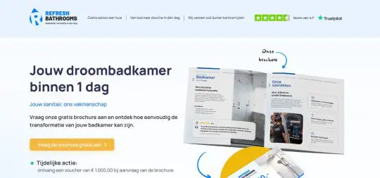 Gratis 1000 euro voucher cadeau bij aanvraag gratis brochure Refresh Bathrooms