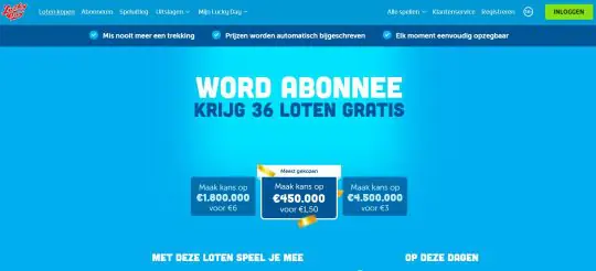 Gratis 36 loten cadeau bij Lucky Day