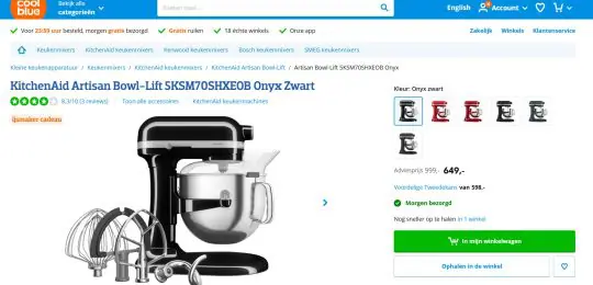 Gratis ijsmaker cadeau bij KitchenAid Artisan Bowl keukenmixer van Coolblue