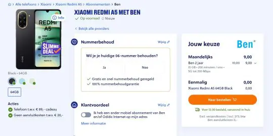 Gratis Xiaomi Redmi A5 met BEN