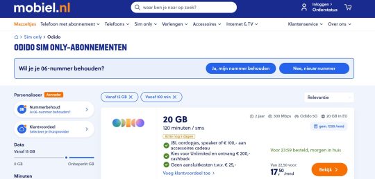 Gratis 200 euro cashback bij Odido sim only abonnementen