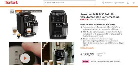 Gratis koffiepakket en 75 euro cashback bij Sensation Milk M50 koffiemachine van Tefal