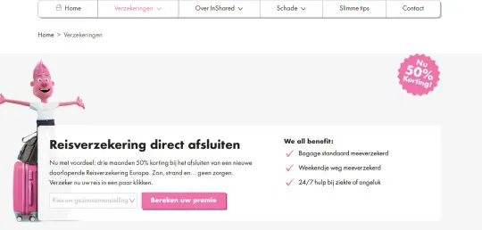 Gratis 50 procent korting op Inshared Reisverzekering