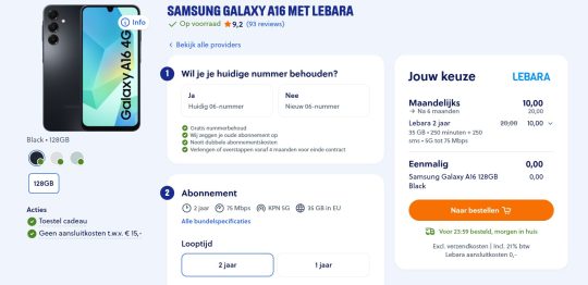 Gratis Galaxy A16 bij sim only van Lebara