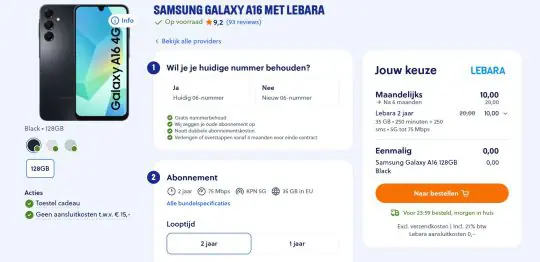 Gratis Galaxy A16 bij sim only van Lebara